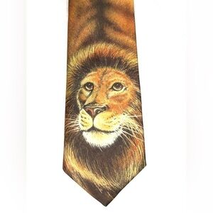 Tie One On Vintage 80's Golden Lion Men’s Neck Tie Lions Head and Fur Pattern OS